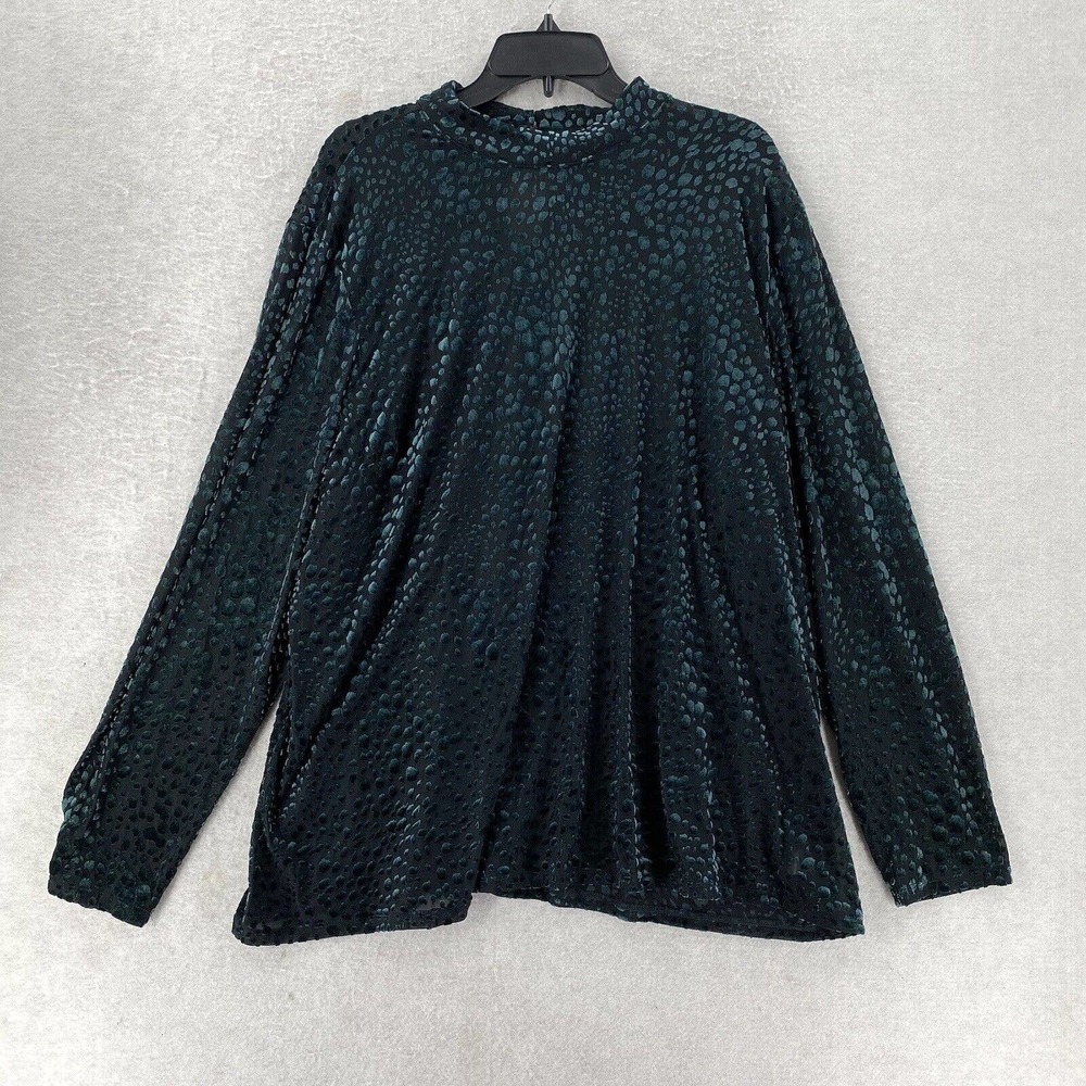 Lane Bryant Velvet Burnout Mock‎ Neck Top Shimmer Burnout 26/28 Green Black